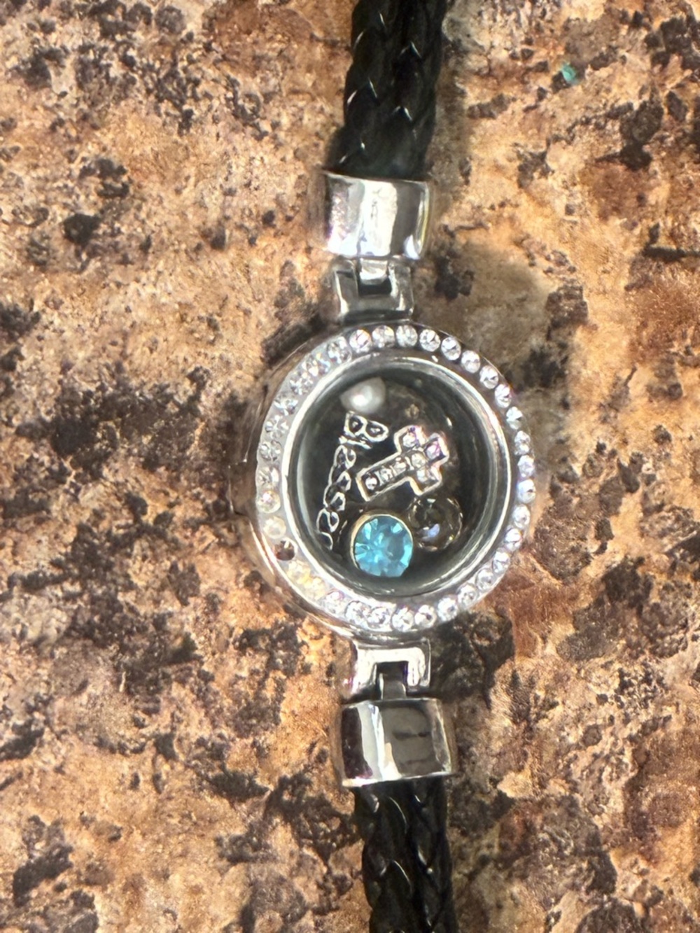 Silver-tone Floating Charm Bracelet with Blue Accent
